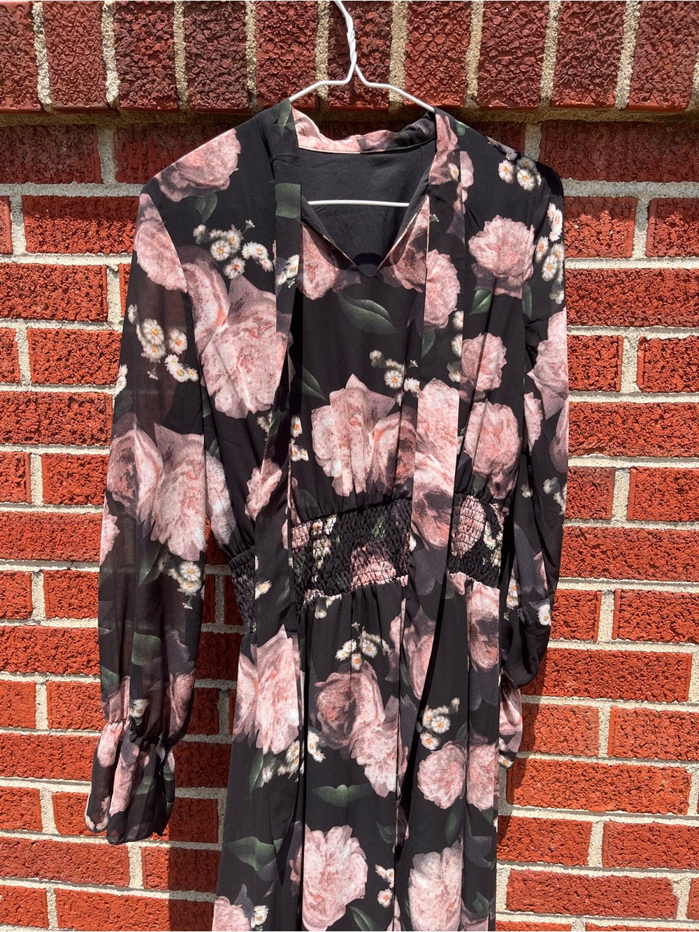 SHEIN Black Maxi Dress with Pink Floral Print